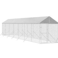 MAISON EXCLUSIVE - Chenil d'extérieur pour chiens avec toit argenté 2x14x2,5 m