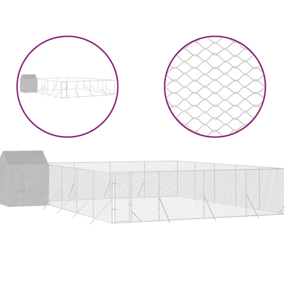 MAISON EXCLUSIVE - Chenil d'extérieur pour chiens avec toit argenté 10x10x2,5 m
