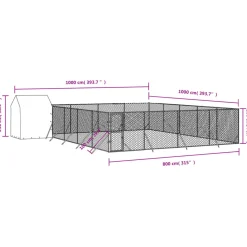 MAISON EXCLUSIVE - Chenil d'extérieur pour chiens avec toit argenté 10x10x2,5 m