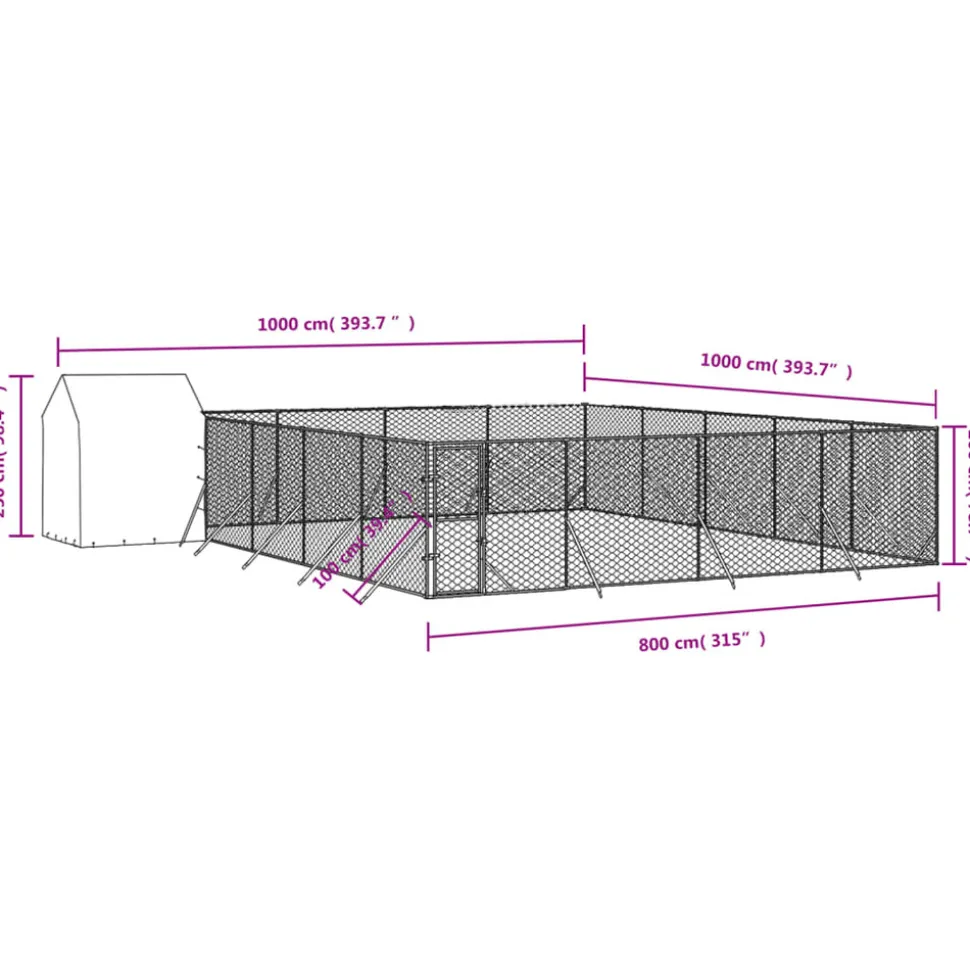 MAISON EXCLUSIVE - Chenil d'extérieur pour chiens avec toit argenté 10x10x2,5 m