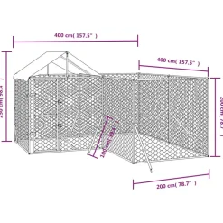 MAISON EXCLUSIVE - Chenil d'extérieur pour chiens avec toit argenté 4x4x2,5 m