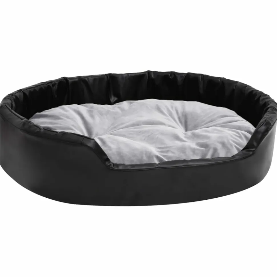 MAISON EXCLUSIVE - Lit chiens noir et gris 90x79x20 cm peluche et similicuir