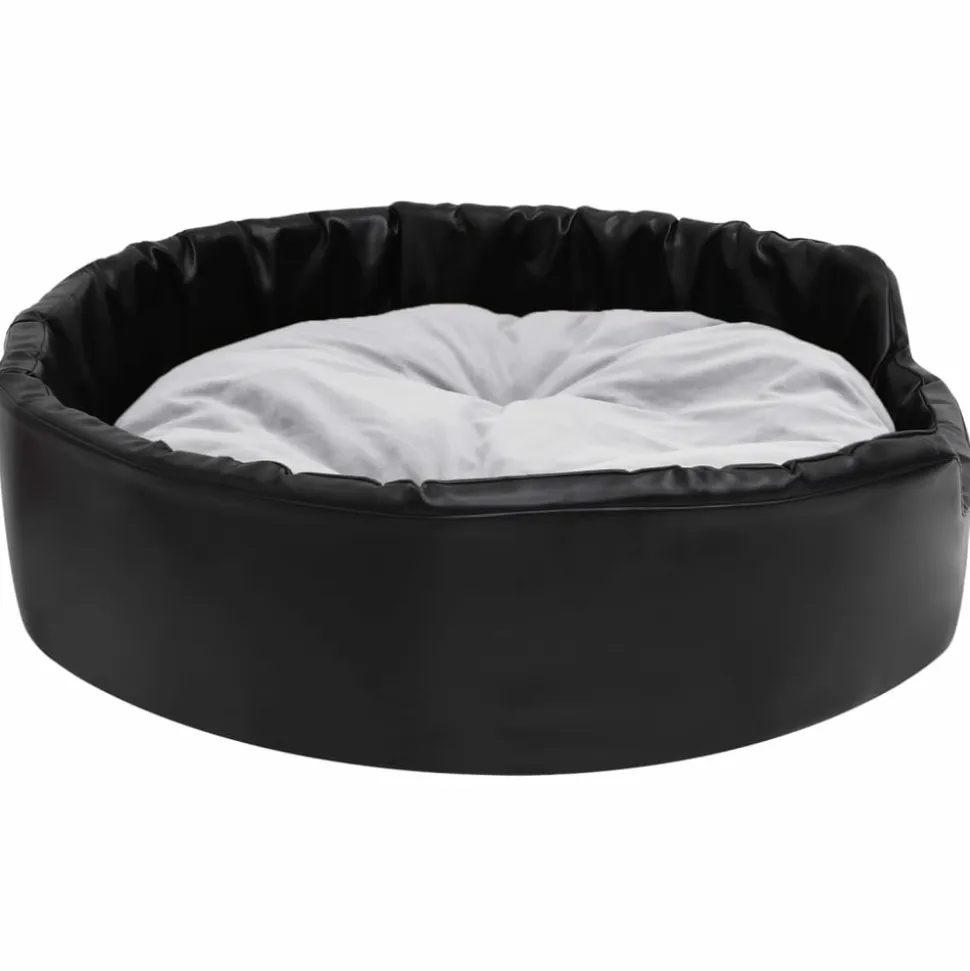MAISON EXCLUSIVE - Lit chiens noir et gris 90x79x20 cm peluche et similicuir