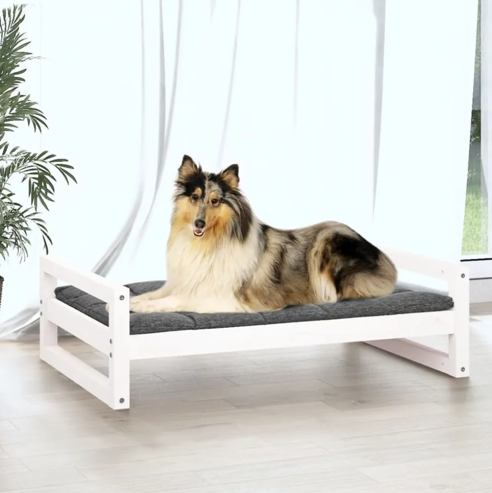 MAISON EXCLUSIVE - Lit pour chien blanc 95,5x65,5x28 cm bois de pin solide