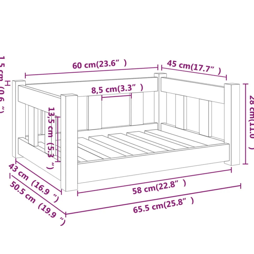 MAISON EXCLUSIVE - Lit pour chien blanc 65,5x50,5x28 cm bois de pin solide