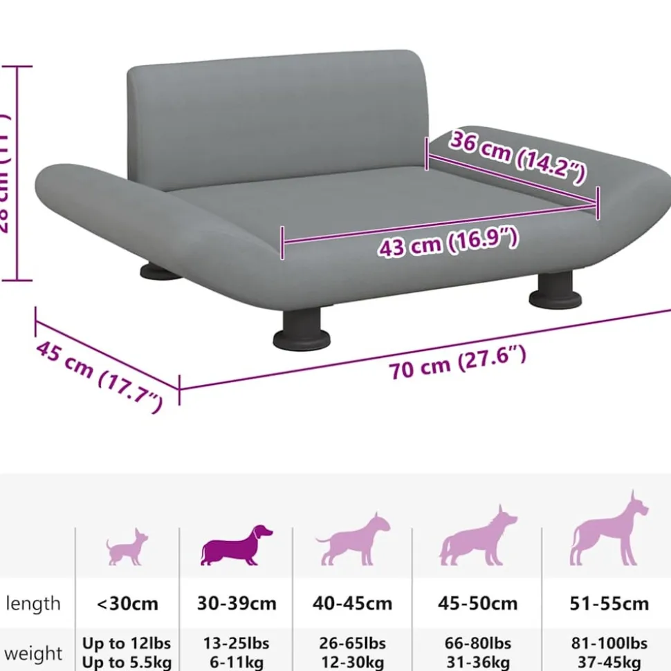 MAISON EXCLUSIVE - Lit pour chien gris clair 70x45x28 cm tissu