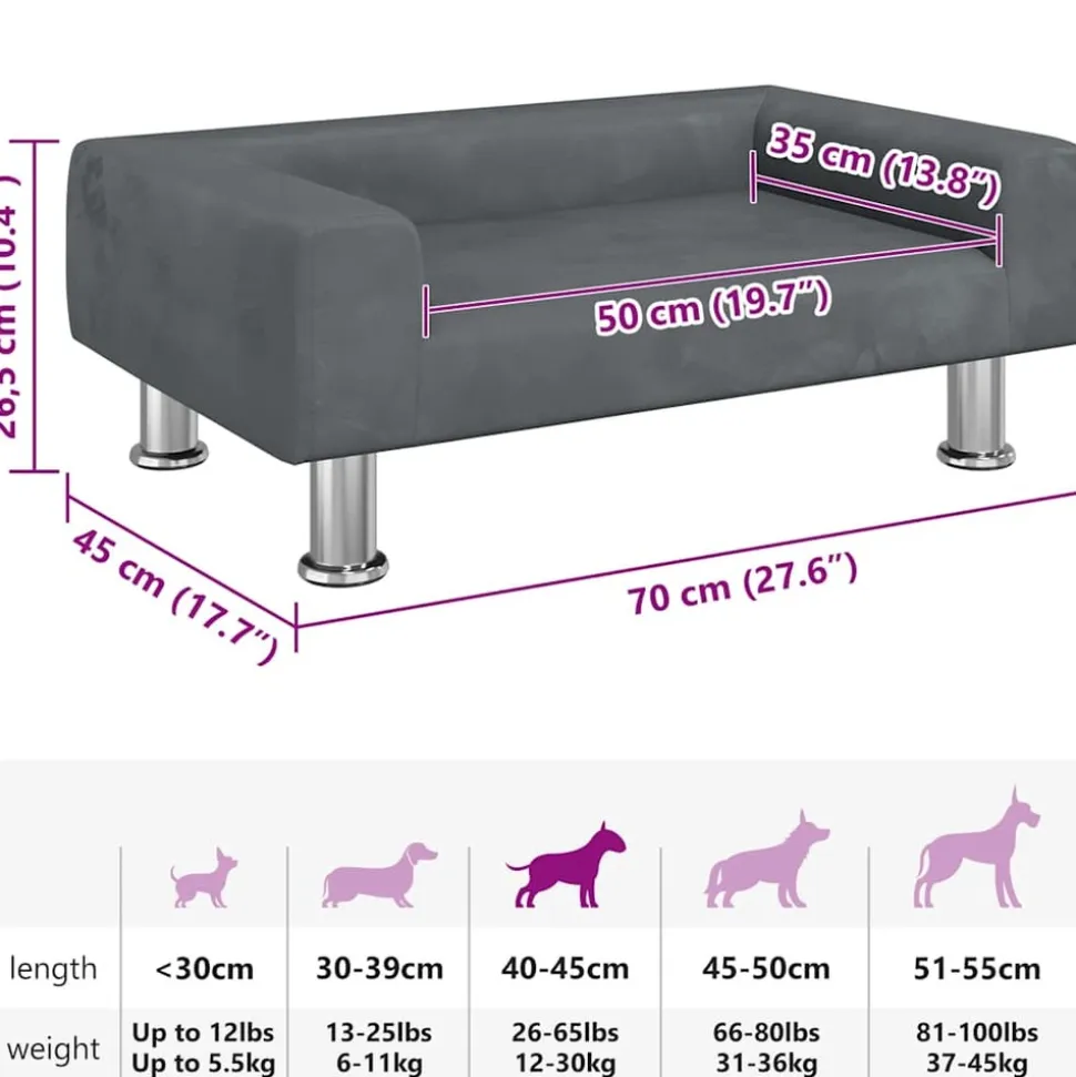 MAISON EXCLUSIVE - Lit pour chien gris foncé 70x45x26,5 cm velours