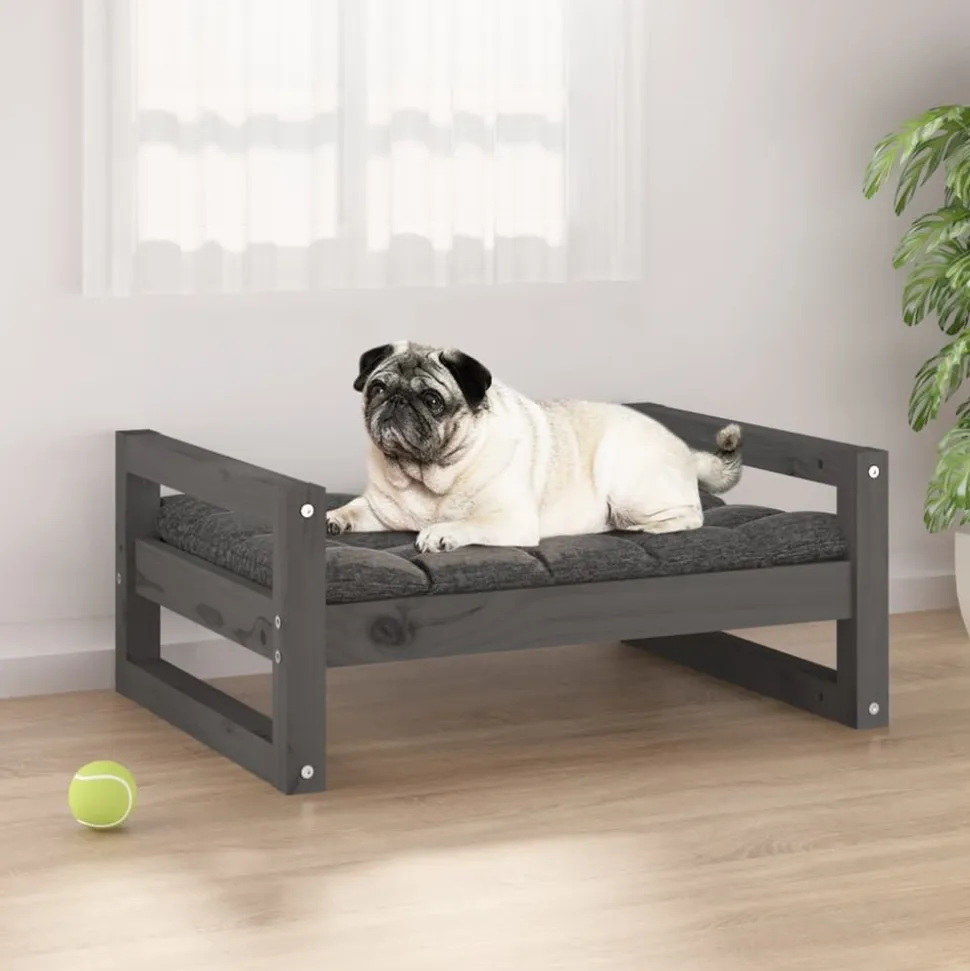 MAISON EXCLUSIVE - Lit pour chien gris 65,5x50,5x28 cm bois de pin solide
