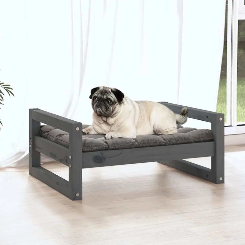 MAISON EXCLUSIVE - Lit pour chien gris 65,5x50,5x28 cm bois de pin solide
