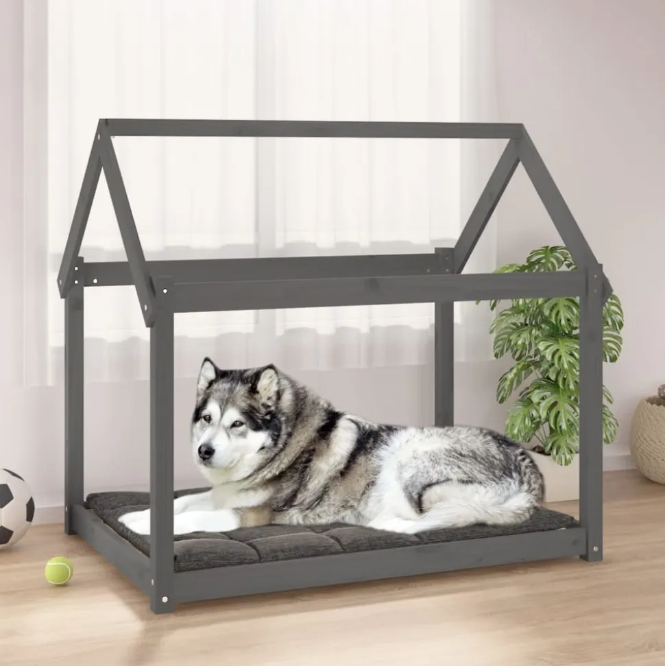 MAISON EXCLUSIVE - Lit pour chien gris 111x80x100 cm bois de pin solide