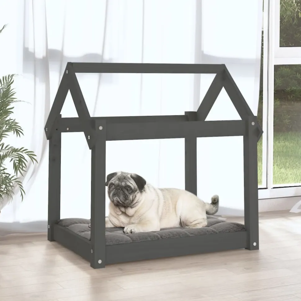 MAISON EXCLUSIVE - Lit pour chien gris 71x55x70 cm bois de pin solide