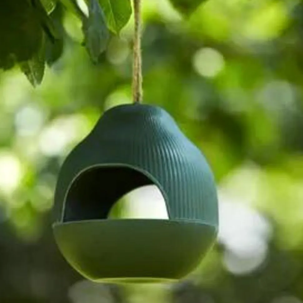Mangeoire bambou design verte pour oiseaux sauvages