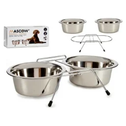 MASCOW - Mangeoir pour animaux double acier inoxydable argenté (2 x 2600 ml)