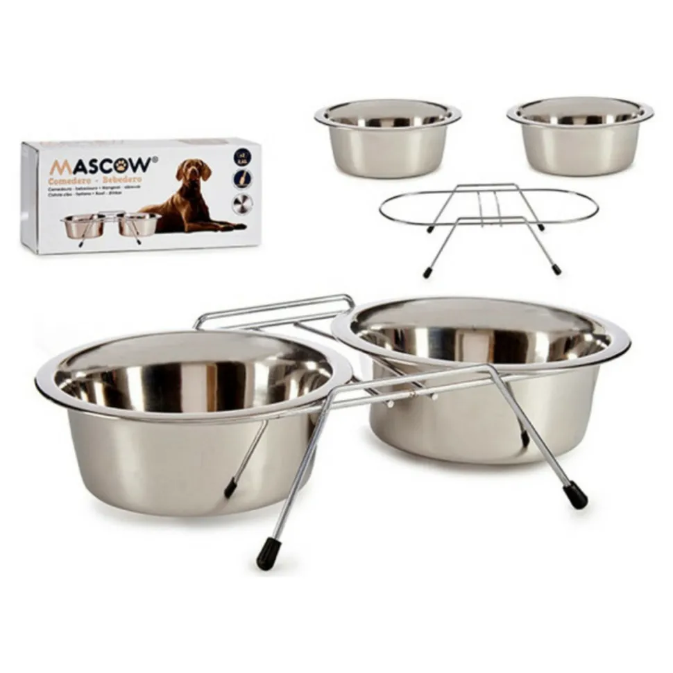 MASCOW - Mangeoir pour animaux double acier inoxydable argenté (2 x 2600 ml)