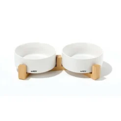 M PETS - Bols céramique avec support en bambou 2x350 ml - mpets - opera - blanc
