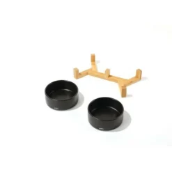 M PETS - Bols céramique avec support en bambou 2x350 ml - mpets - opera - noir