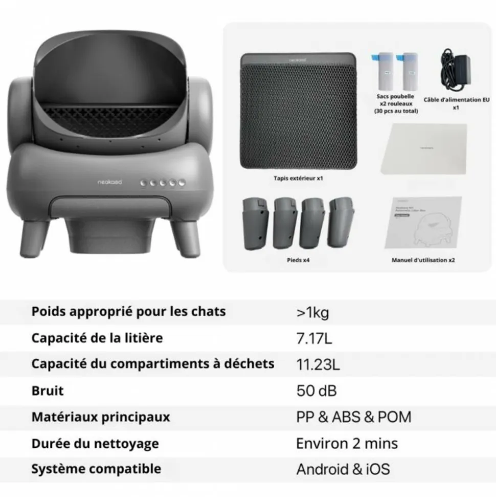 NEAKASA - Neakasa litière automatique pour grands chats - grande ouverture - noir