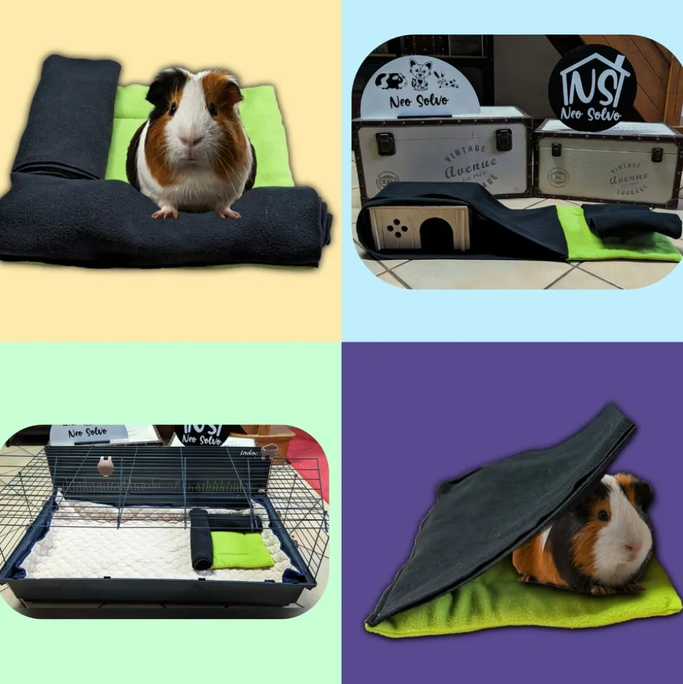 NEO SOLVO - Coussin polaire avec 2 boudins tunnels pour cochon d'inde