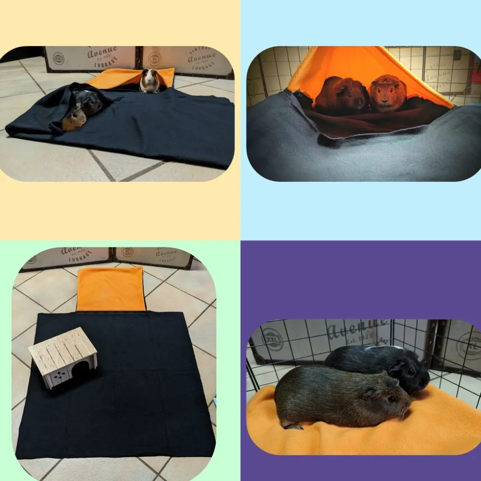 NEO SOLVO - Lot de 2 coussins polaire pour cochon d'inde et lapin avec cachette et couverture intégrée