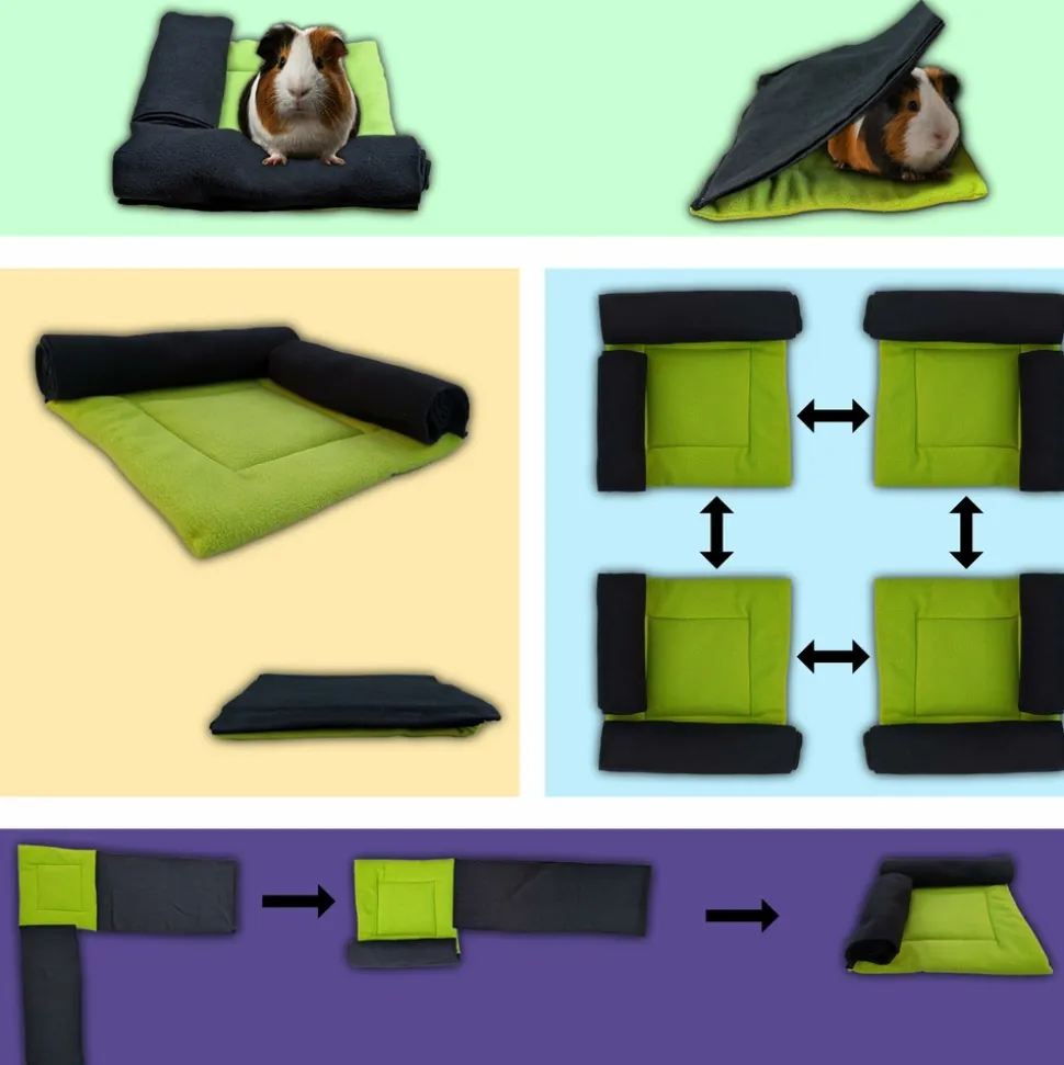 NEO SOLVO - Lot de 2 coussins polaire pour cochon d'inde et lapin avec cachette et couverture intégrée