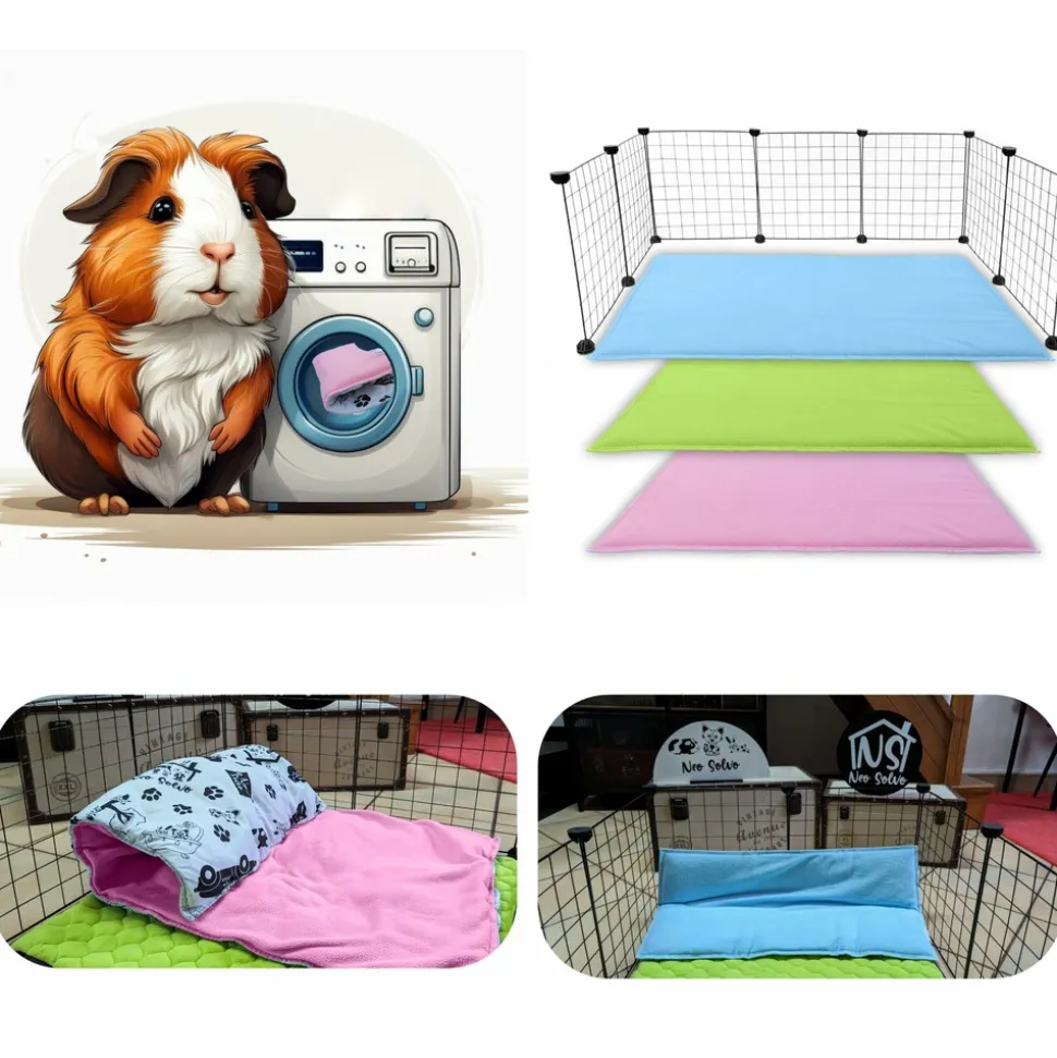 NEO SOLVO - Lot de 2 - tapis pour cochon d'inde et lapin en polaire 120 x 60 cm - polaire absorbant, lavable en machine, economique