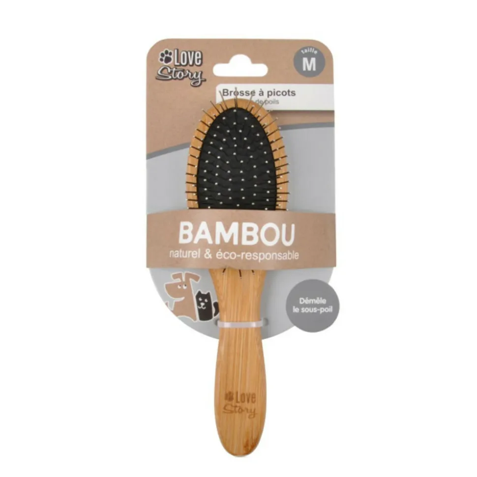 PARIS PRIX - Brosse de toilettage bambou "picots perles" 22cm naturel