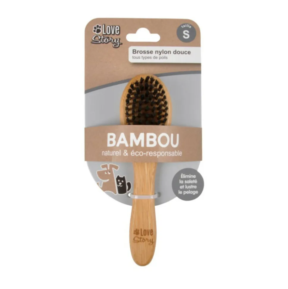 PARIS PRIX - Brosse de toilettage bambou "poils doux" 19cm naturel