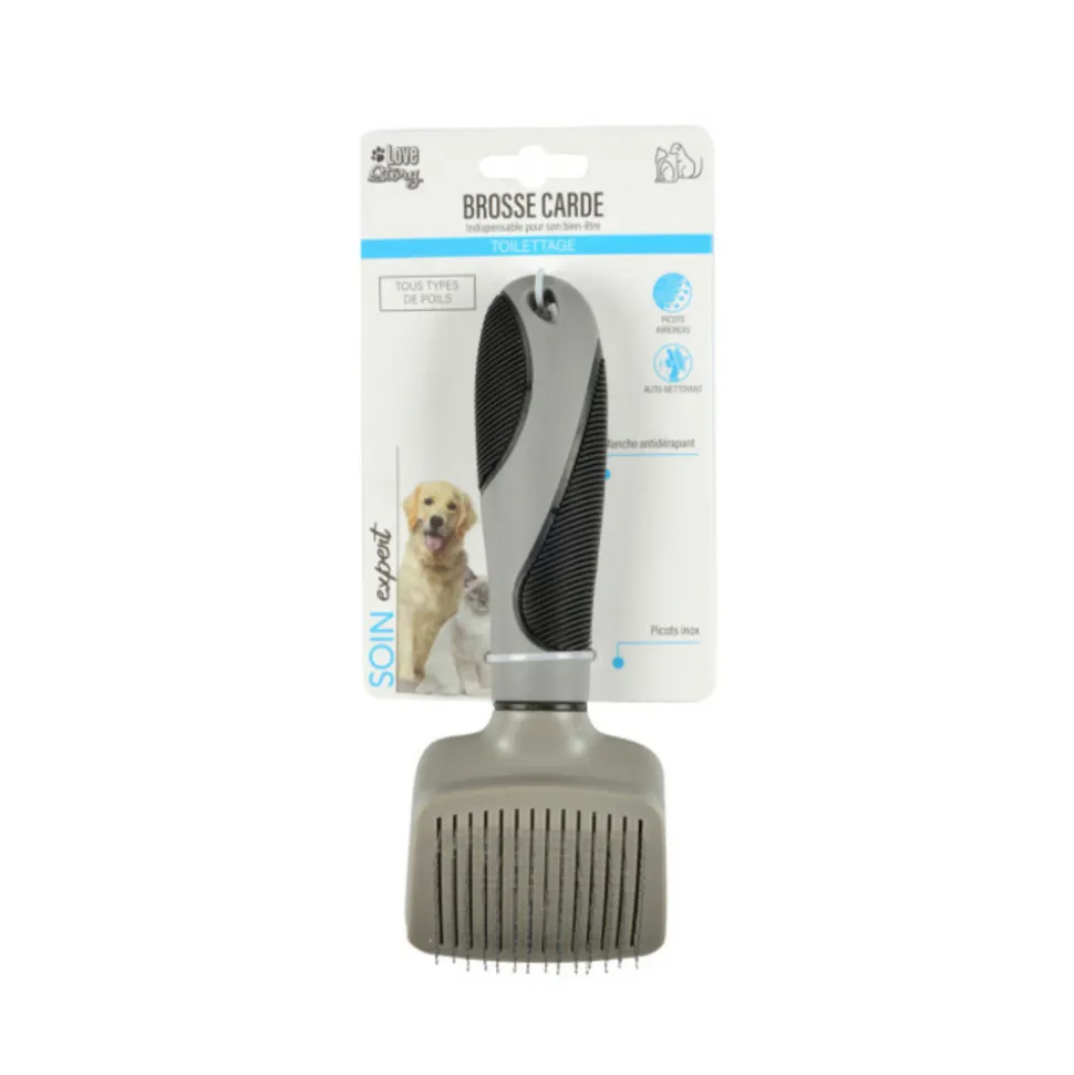 PARIS PRIX - Brosse de toilettage "manche ergonomique" 19cm gris