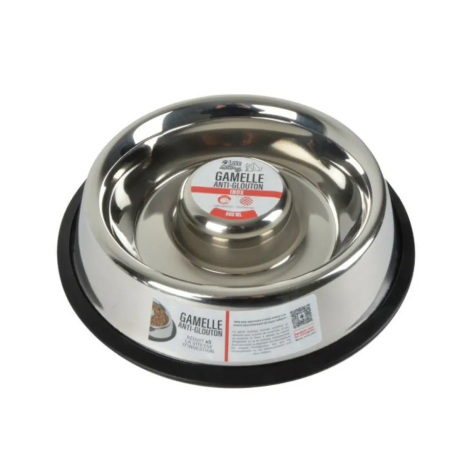 PARIS PRIX - Gamelle anti-glouton chien & chat "inox" 30cm argent