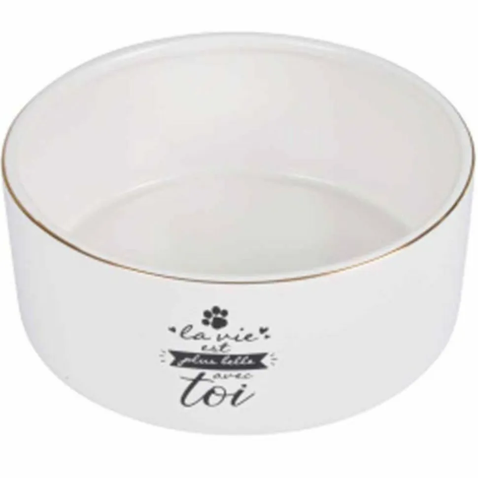PARIS PRIX - Gamelle pour chien & chat "la belle vie" 16cm blanc