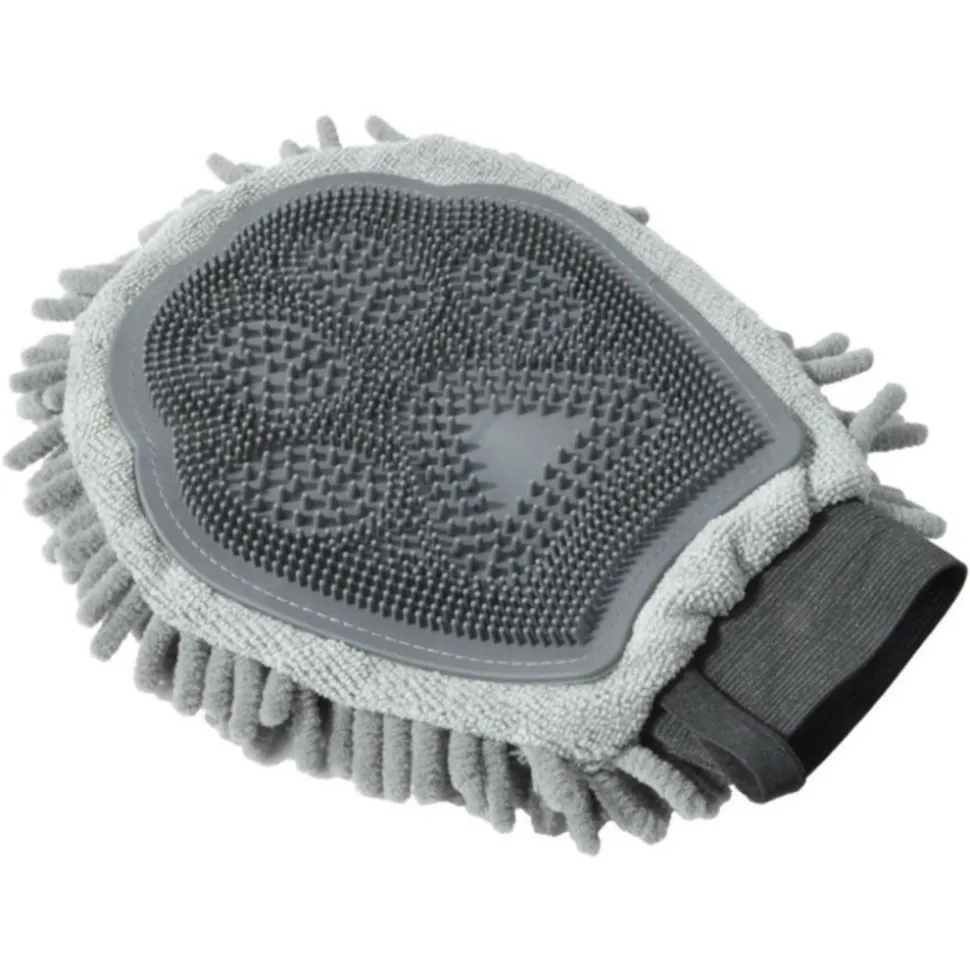 PARIS PRIX - Gant de toilettage en microfibre "2 en 1" 25cm gris