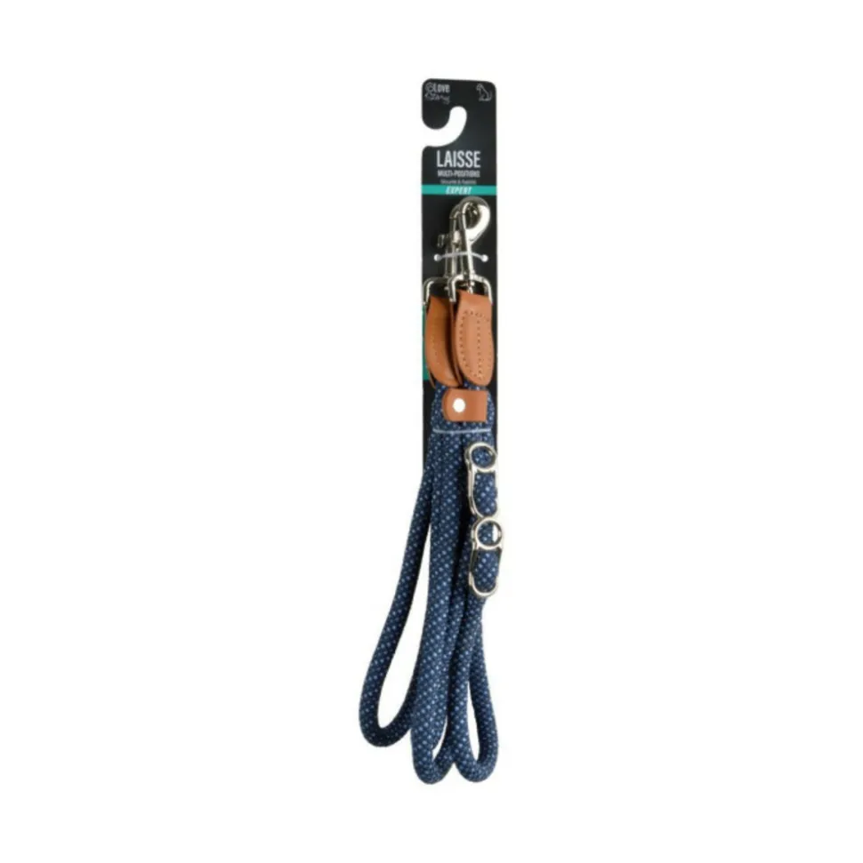 PARIS PRIX - Laisse corde pour chien "multi-positions" 250cm bleu marine
