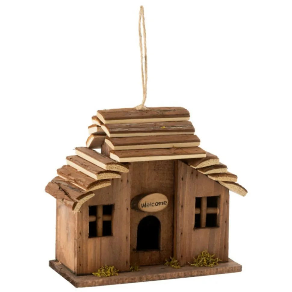 PARIS PRIX - Nichoir déco en bois "welcome" 24cm marron