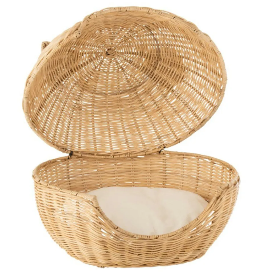 PARIS PRIX - Panier pour chat en rotin "coussin" 60cm beige