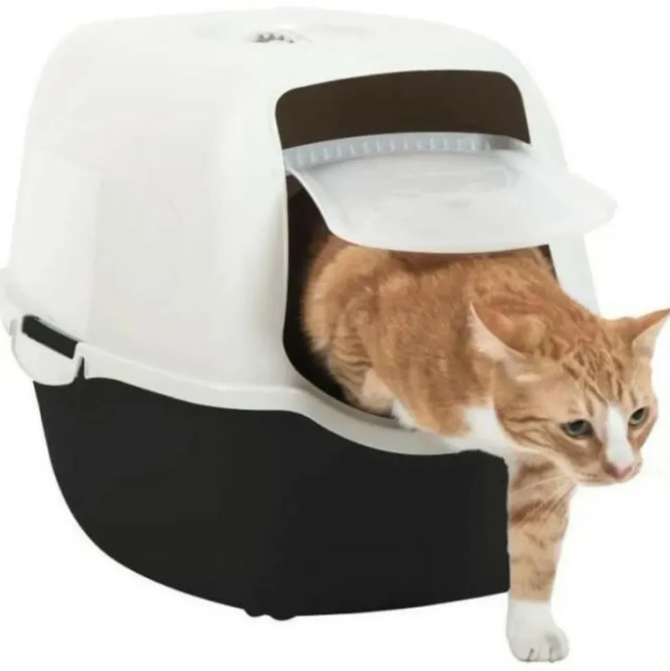 PET DESIGN - Sacha maison de toilette pour chat - bac a litiere - 56 x 40 x 39 cm - noir et blanc -