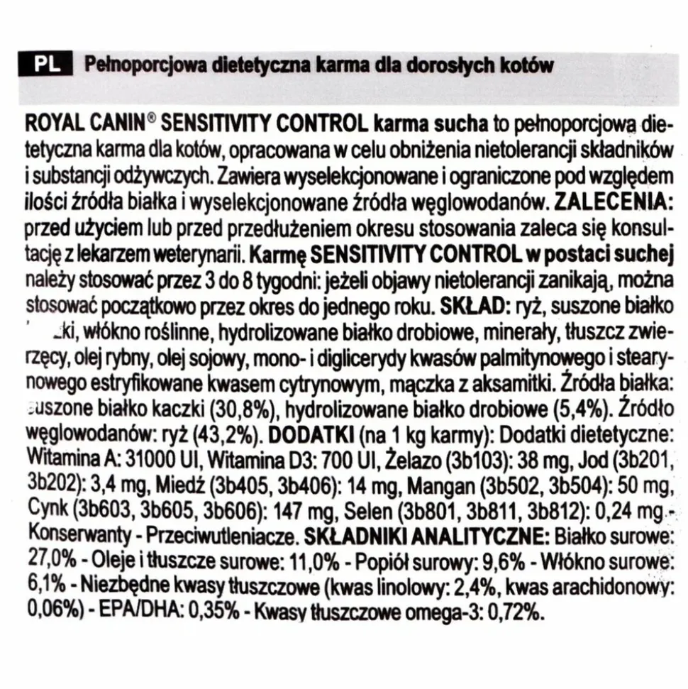 ROYAL CANIN - Aliments pour chat royal canin sensitivity control canard riz 1,5 kg