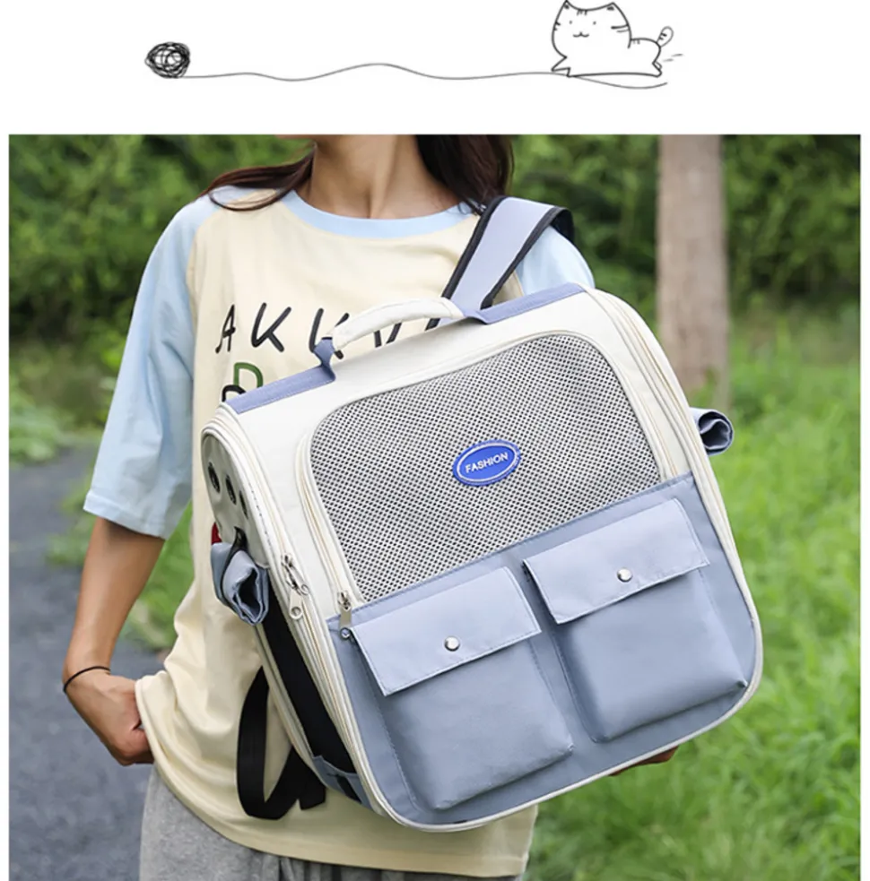 Sac à dos pour chat mcboson bleu, anti-griffes pratique, bonne ventilation