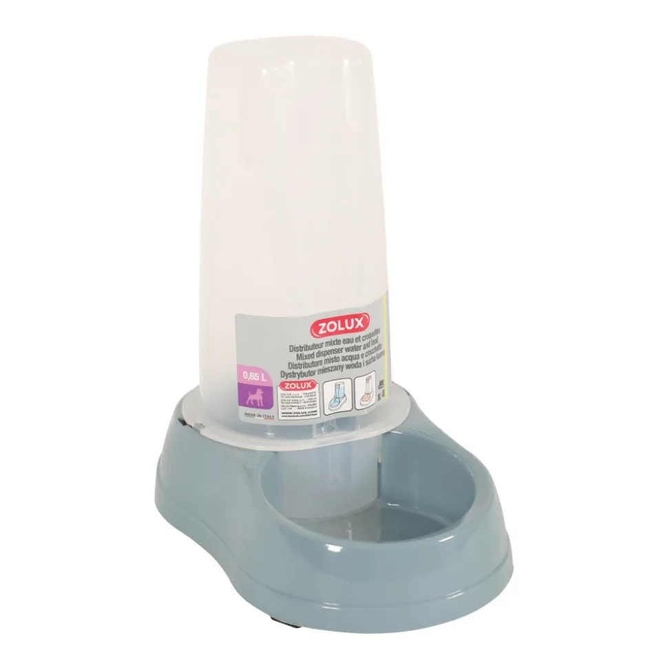 STEFANPLAST - Distributeur mixte 650 ml, eau ou croquettes, bleu en plastique, pour chien