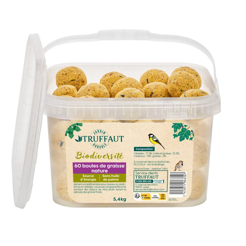 TRUFFAUT BIODIVERSITÉ - Boules de graisse pour oiseaux du jardin - Lot de 60 - 5,4 kg
