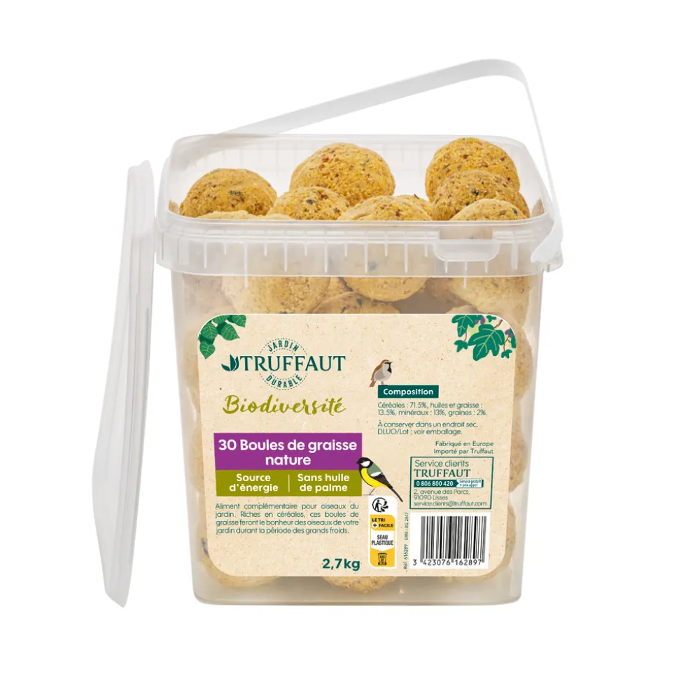 TRUFFAUT BIODIVERSITÉ - Boules de graisse sans filet pour oiseaux du jardin - Lot de 30