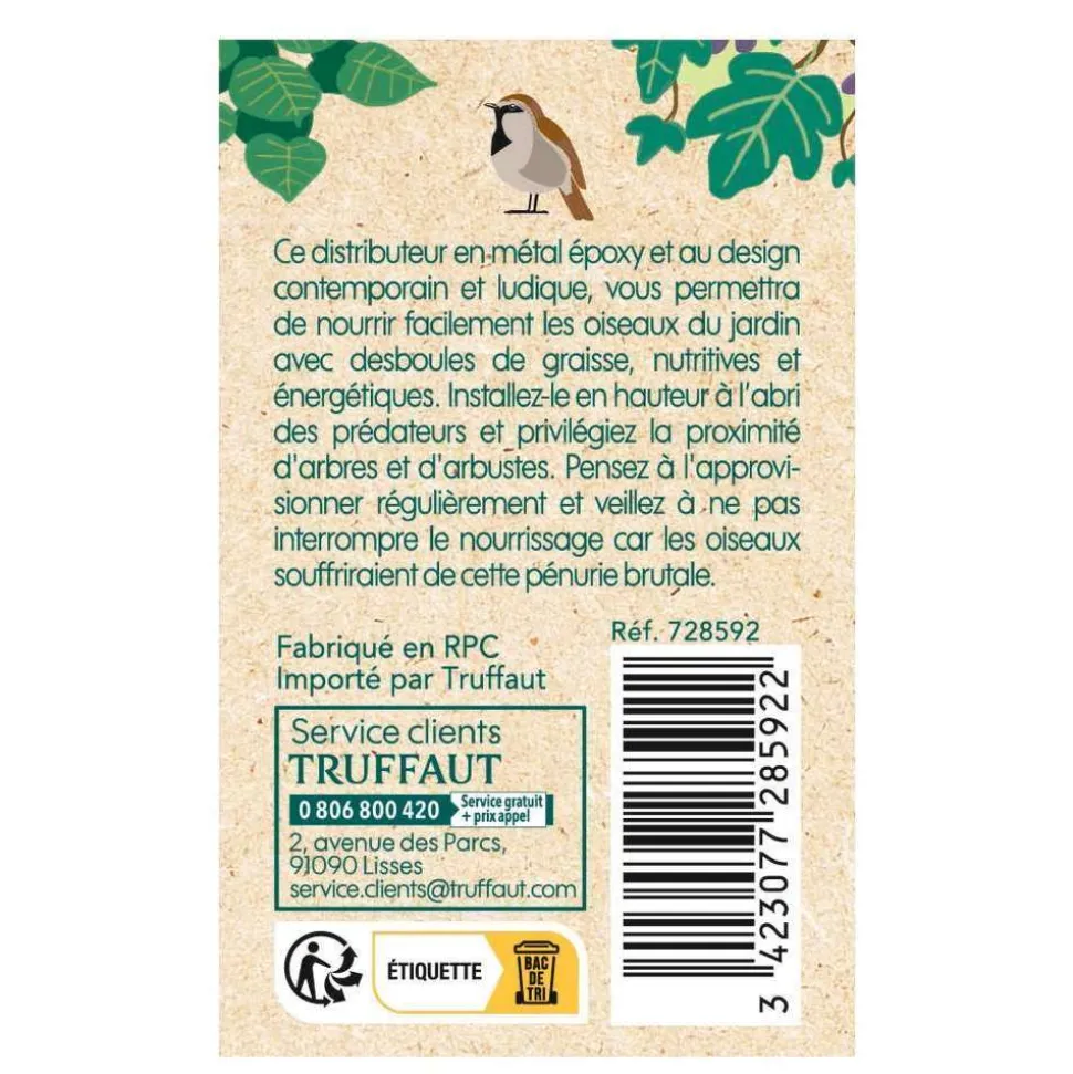TRUFFAUT BIODIVERSITÉ - Distributeur de boules de graisse Pop en métal pour oiseaux
