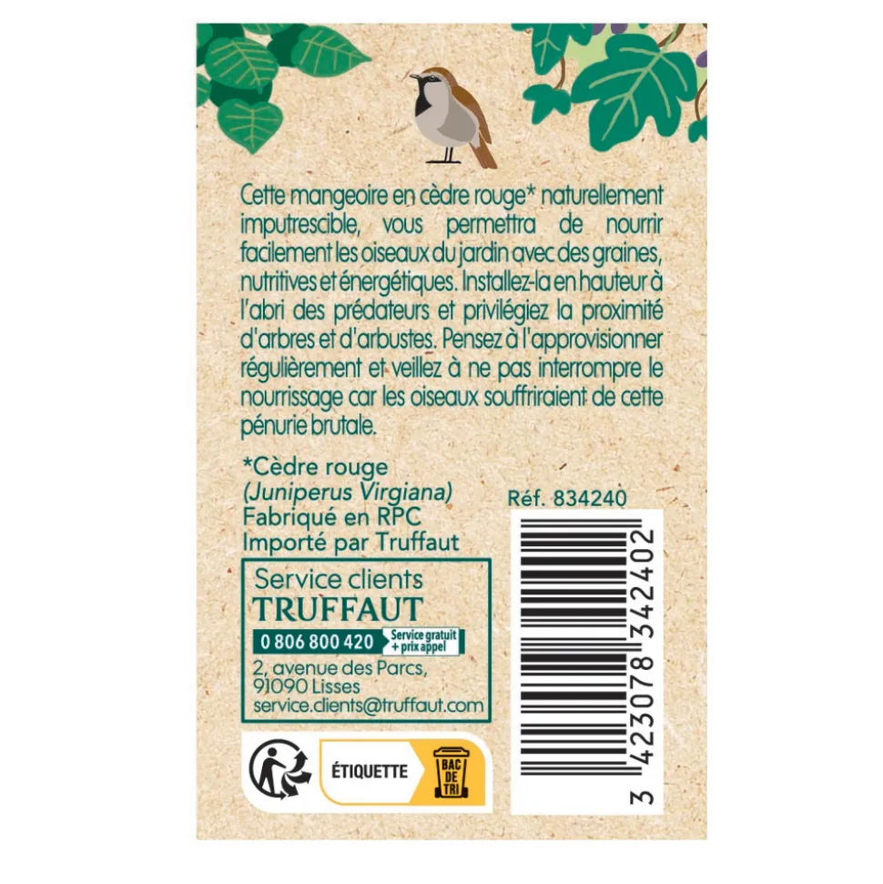 TRUFFAUT BIODIVERSITÉ - Mangeoire Kiosk en bois pour oiseaux du jardin