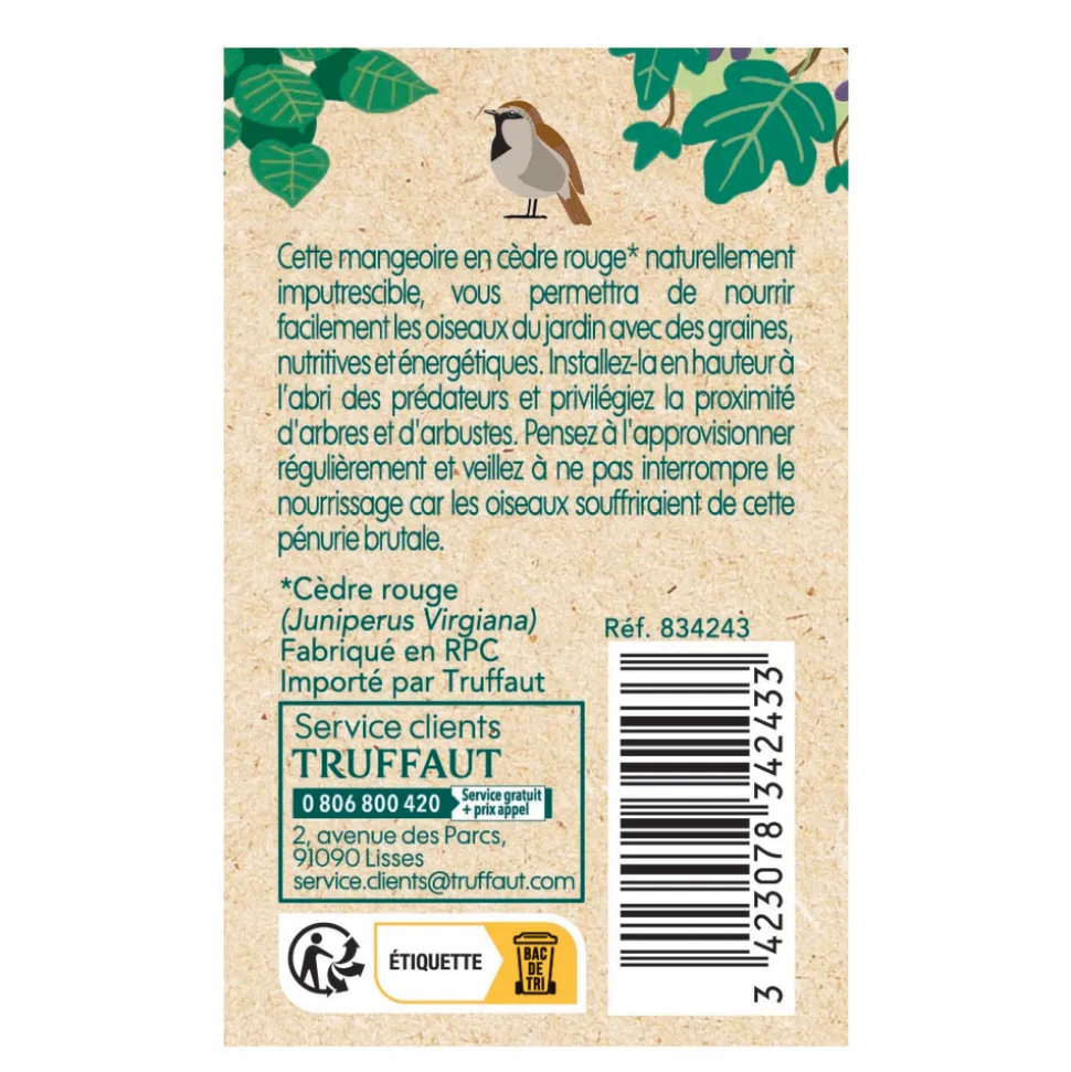 TRUFFAUT BIODIVERSITÉ - Mangeoire Prairie en bois pour oiseaux du jardin