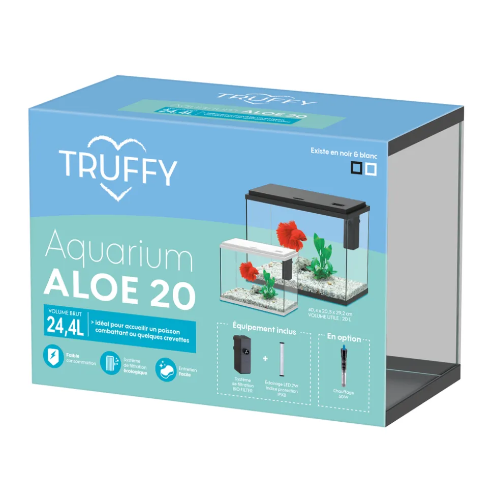 TRUFFY - Aquarium ALOE LED équipé blanc 24 litres - L.40,4xP.20,5xH.29,2cm