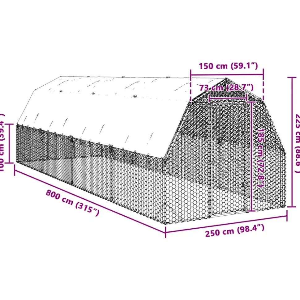 VIDAXL - Poulailler avec toit 2,5x8x2,25 m acier galvanisé