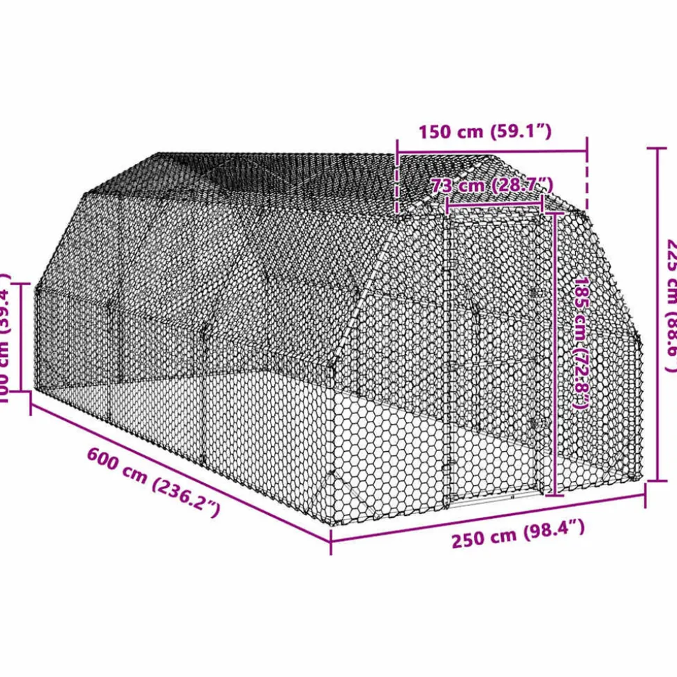 VIDAXL - Poulailler 2,5x6x2,25 m acier galvanisé