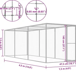 VIDAXL - Cage pour chat 4,5x1,5x1,5 m acier galvanisé