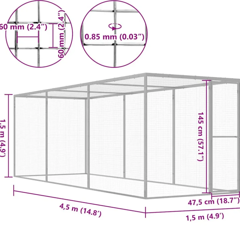 VIDAXL - Cage pour chat 4,5x1,5x1,5 m acier galvanisé