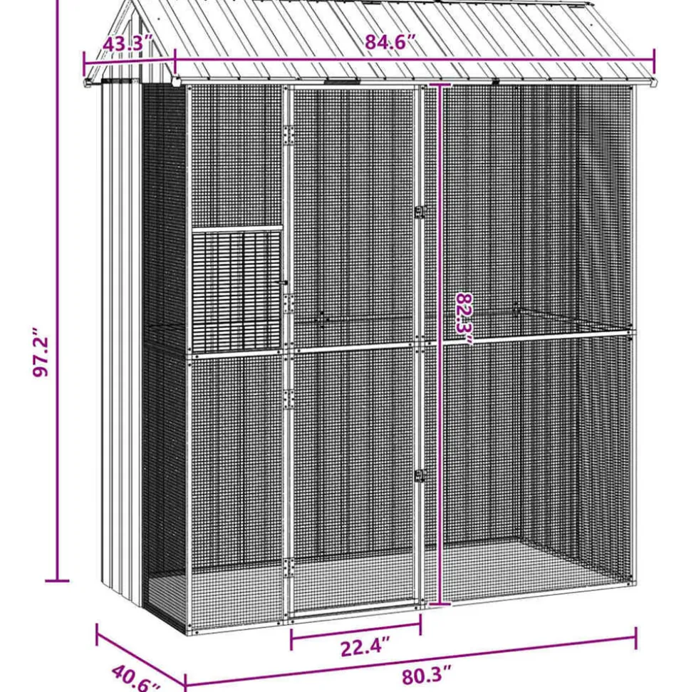 VIDAXL - Cage pour oiseaux anthracite 215 x 110 x 247 cm acier galvanisé
