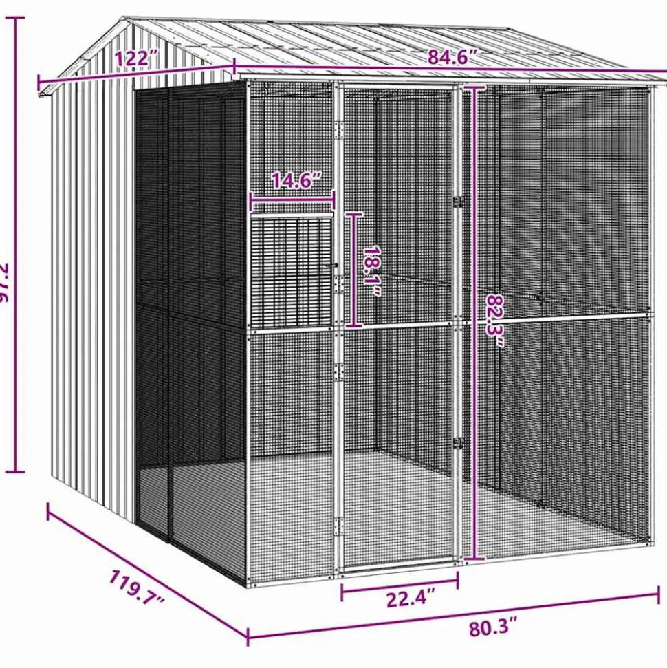 VIDAXL - Cage pour oiseaux anthracite 215 x 310 x 247 cm acier galvanisé